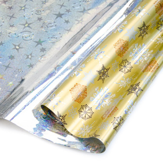 Metallized film 70cm x 10m "Snowflakes" on beige