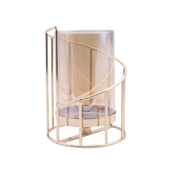 Glass candlestick with metal stand