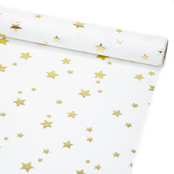 Kraft paper New Year's 70 cm x 8 m "Golden stars on white"
