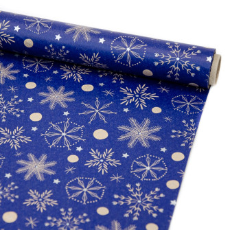 Kraft paper New Year's 70 cm x 8 m "Snowflakes on blue"
