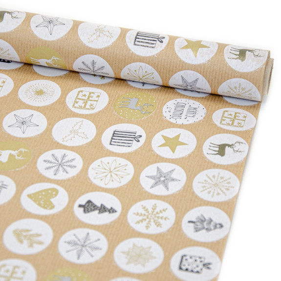 Kraft paper New Year's 70 cm x 8 m "New Year's circles"