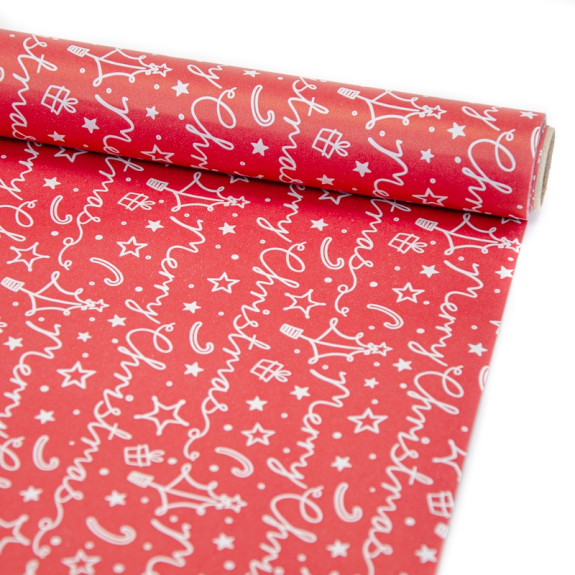 Kraft paper New Year's 70 cm x 8 m "Merry Christmas white on red"