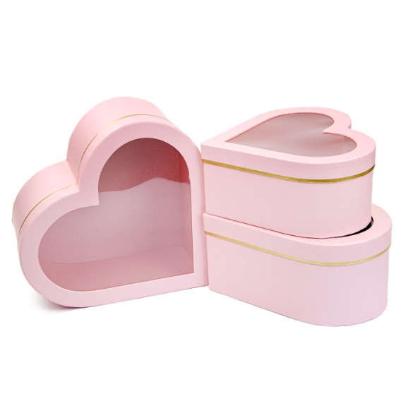 Set of boxes "Heart" with a transparent lid of 3 pcs   Pink