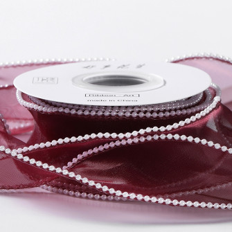 Organza ribbon with pearls 40mm x 5yards 011 Wine