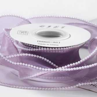 Organza ribbon with pearls 40mm x 5yards 036 Rosy Mauve