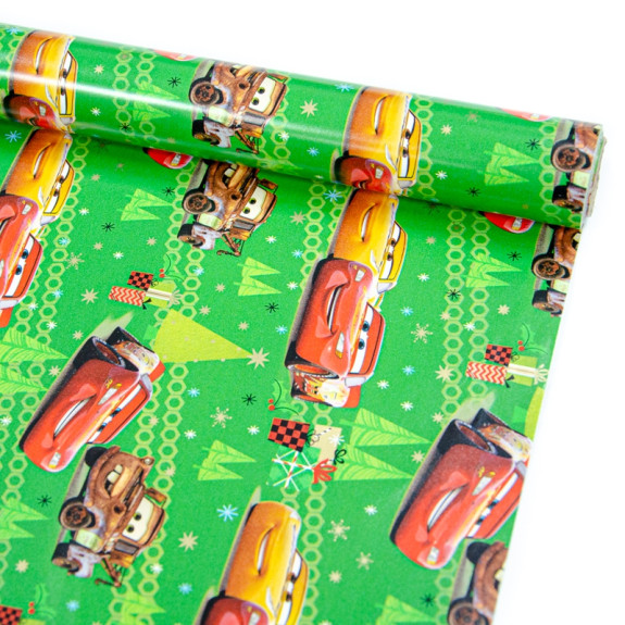 New Year's chalked paper 70cm x 8yd "Christmas Cars" on green