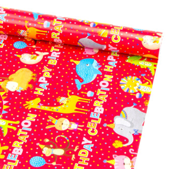 Chalked paper 70cm x 7m Happy Birthday Celebration in animals