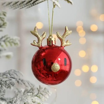 Plastic decorative Christmas tree toy round, red deer