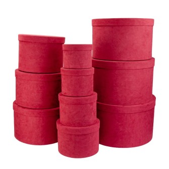 Set of 10 round velvet boxes Bordeaux