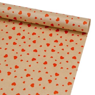 Kraft paper 70cm x 7m "Small Red Hearts"