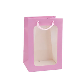Paper bag for flowers with a transparent window Purple M