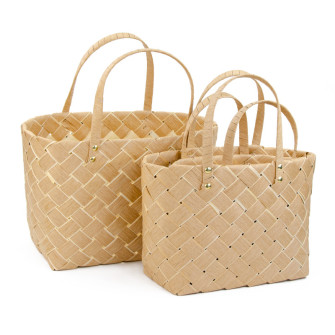 A set of baskets-handbags rectangular natural with 3 pcs