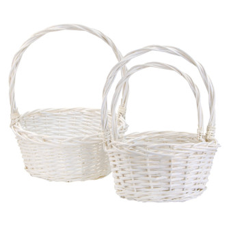 A set of round white vine baskets of 3 pcs