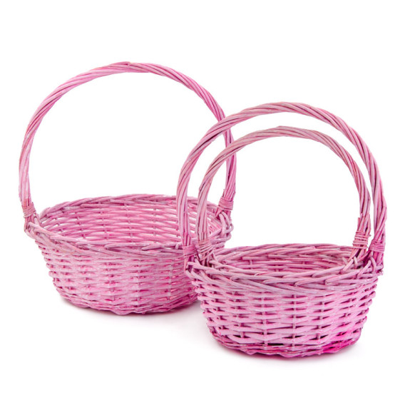 A set of round baskets made of pink vines with 3 pcs