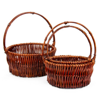 A set of round brown vine baskets of 3 pcs