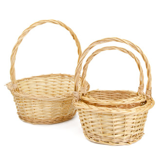 A set of round natural vine baskets of 3 pcs