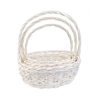 A set of round white vine baskets of 3 pcs