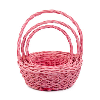 A set of round baskets made of raspberry vines with 3 pcs