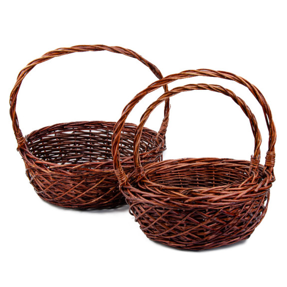 A set of round brown vine baskets of 3 pcs