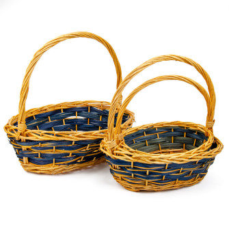 A set of round yellow-blue vine baskets of 3 pcs