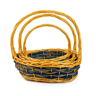A set of round yellow-blue vine baskets of 3 pcs