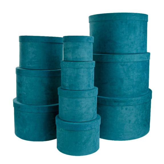 A set of round velvet boxes of 10 pcs Emerald