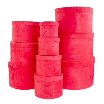 A set of round velvet boxes of 10 pcs Raspberry