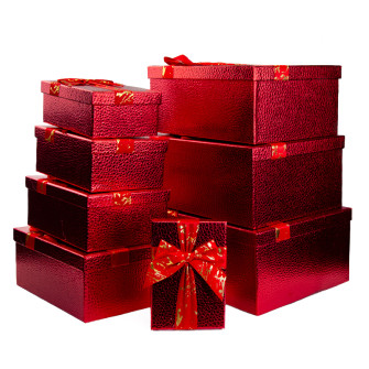 A set of 8 rectangular boxes under the skin with a bow Red