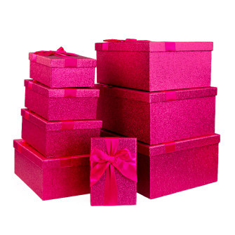 A set of 8 rectangular boxes with sequins with a bow Raspberry