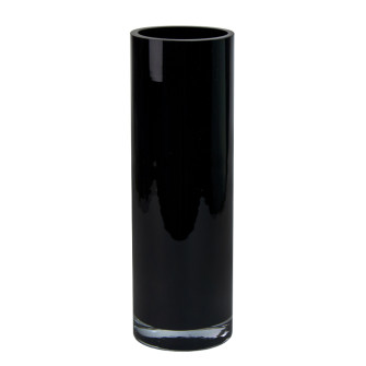 Black glass vase for flowers cylinder 10 x 30 cm
