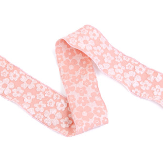 Textile ribbon "Flowers" 4 cm x 10 yards Pink