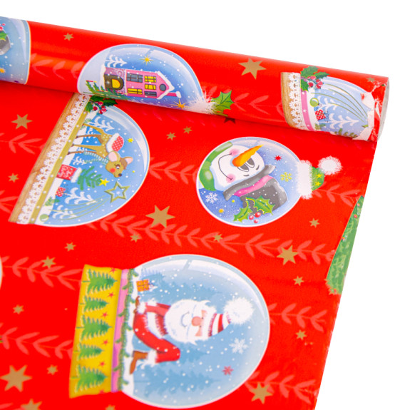 Christmas coated paper 70cm x 7m "New Year's characters in a blue circle on red"