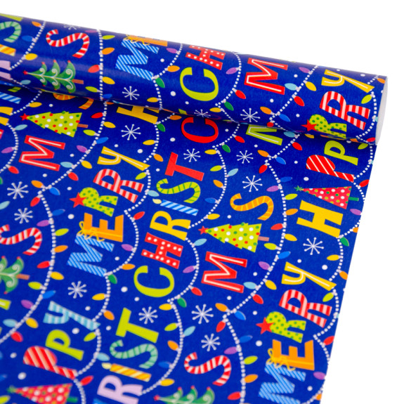 Christmas paper 70cm x 7m "Merry Christmas colored on blue"