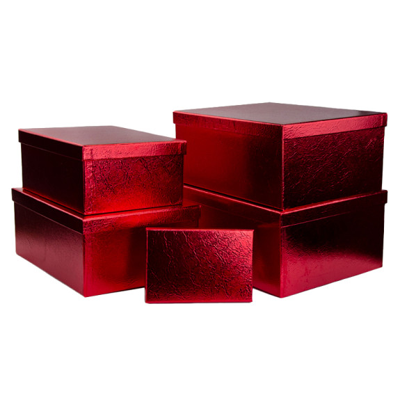 Set of 5 rectangular boxes Metallic Red