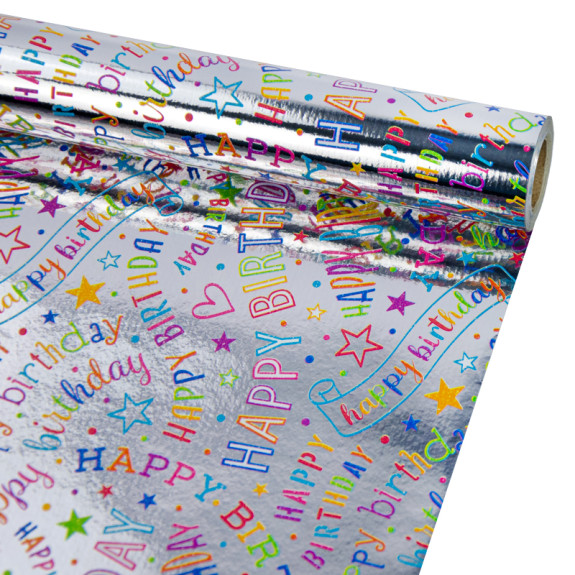 Metallic paper 70cm x 7m "Happy Birthday"