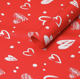 Matte film in sheets "Painted hearts" Red