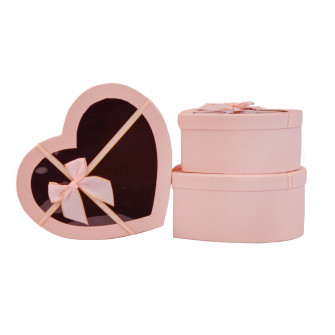 Set of 3 gift boxes "Pink Heart" with a transparent window