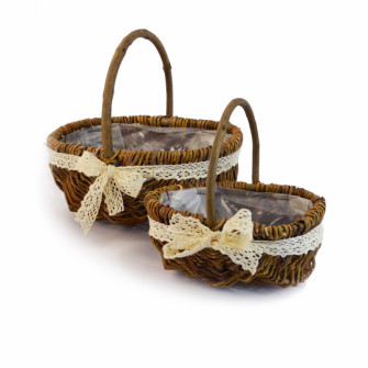 Set of oval baskets brown 2 pcs with live stitching