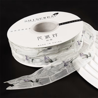 Стрічка текстильна "Троянди"  Grey