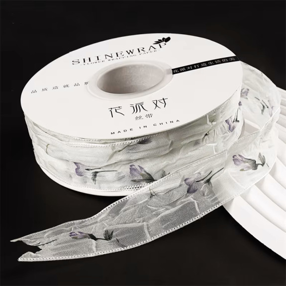 Стрічка текстильна "Троянди"  Grey