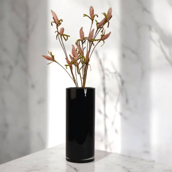 Black glass vase for flowers cylinder 10 x 30 cm