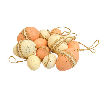 Easter eggs with embroidery 12pcs beige and white