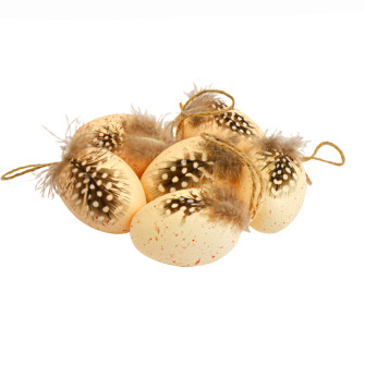 Easter eggs with feathers 6pcs natural