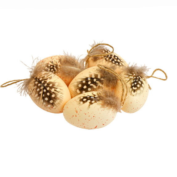 Easter eggs with feathers 6pcs natural