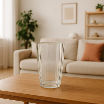 A fluted glass vase 18 x 28 cm