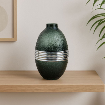 Glass vase for flowers "Texture" with metallized insert 16 x 28 cm