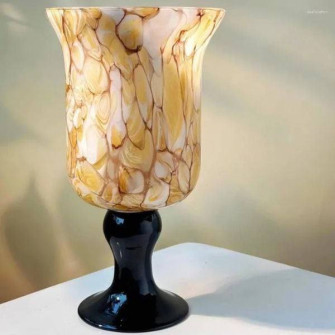 Glass vase-goblet on a leg "Vintage" Beige 18 x 33 cm
