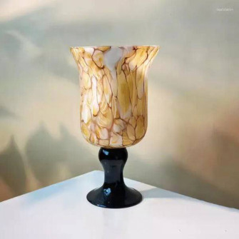 Glass vase-goblet on a leg "Vintage" Beige 18 x 33 cm