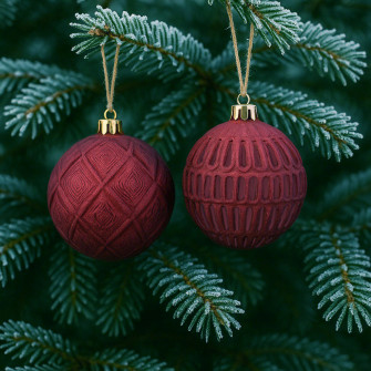 A set of Christmas tree plastic balls 8cm Burgundy Vintage