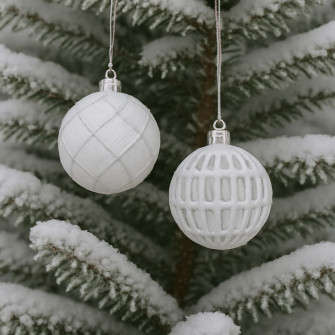 A set of Christmas tree plastic balls 8cm White Vintage